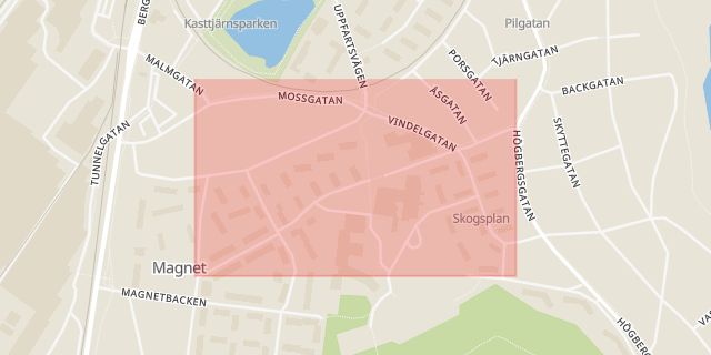 Karta som med röd fyrkant ramar in Bergsgatan, Ludvika, Dalarnas län