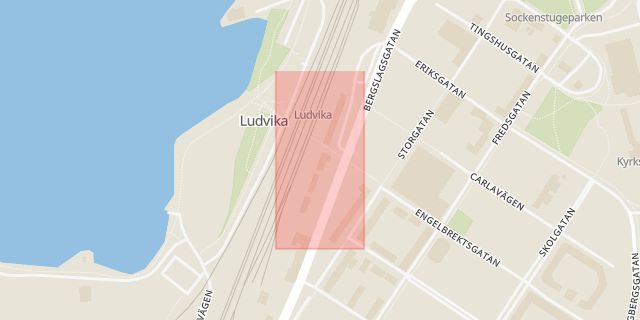 Karta som med röd fyrkant ramar in Resecentrum, Ludvika, Dalarnas län