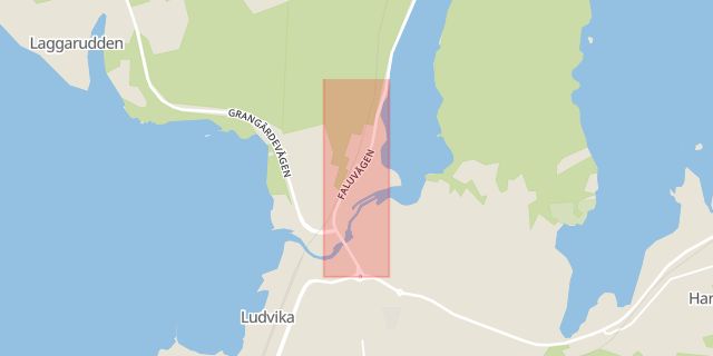 Karta som med röd fyrkant ramar in Faluvägen, Ludvika, Dalarnas län