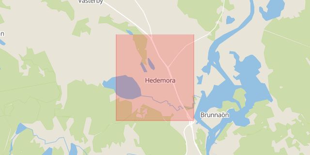 Karta som med röd fyrkant ramar in Falun, Hedemora, Dalarnas län