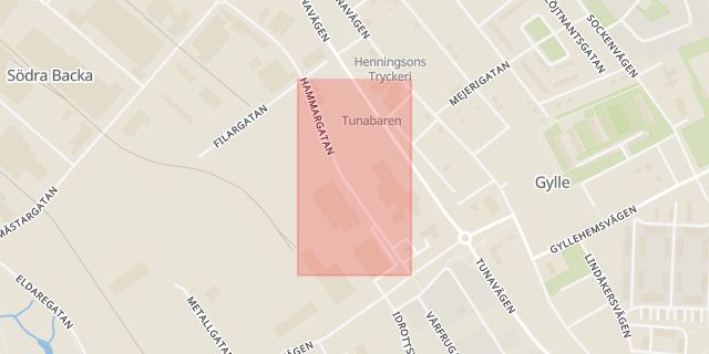 Karta som med röd fyrkant ramar in Hammargatan, Borlänge, Dalarnas län