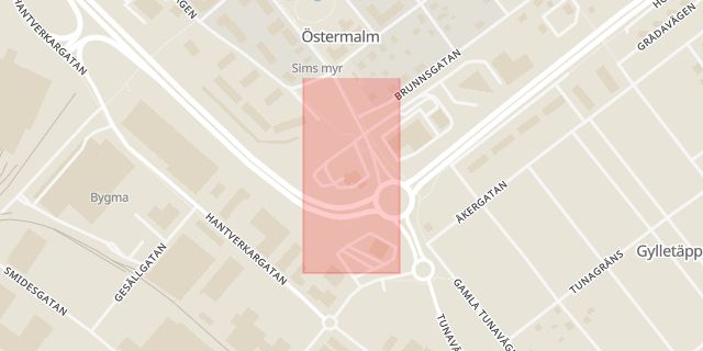 Karta som med röd fyrkant ramar in Circle K, Bygatan, Borlänge, Dalarnas län