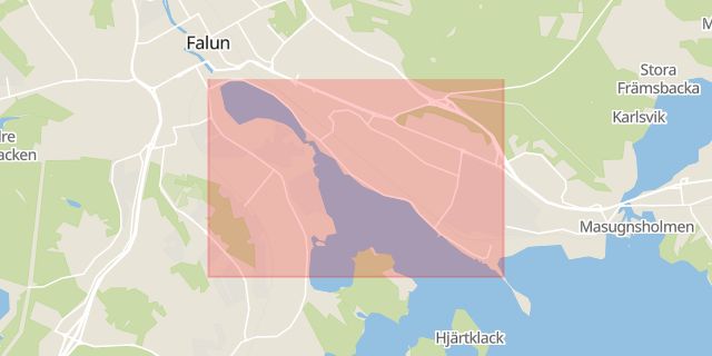Karta som med röd fyrkant ramar in Strandvägen, Falun, Dalarnas län