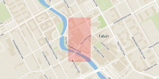 Karta som med röd fyrkant ramar in Systembolaget, Falun, Dalarnas län