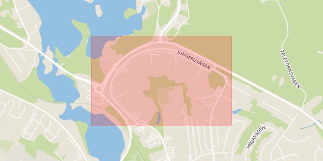 Karta som med röd fyrkant ramar in Bojsenburg, Jungfruvägen, Falun, Dalarnas län