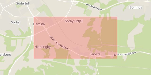 Karta som med röd fyrkant ramar in Södra Kungsvägen, Gävle, Gävleborgs län