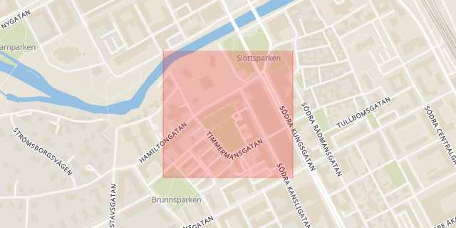 Karta som med röd fyrkant ramar in Timmermansgatan, Gävle, Gävleborgs län