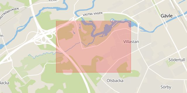 Karta som med röd fyrkant ramar in Kungsbäck, Gävle, Gävleborgs län