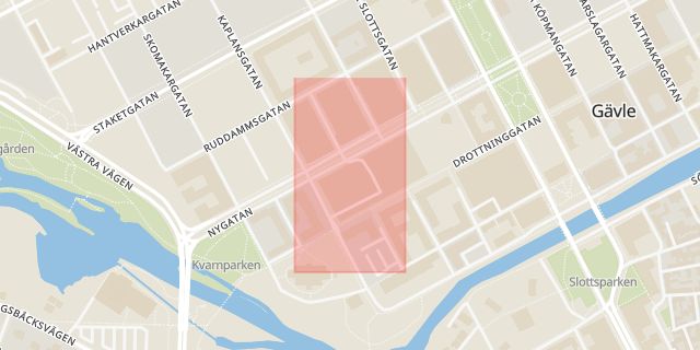 Karta som med röd fyrkant ramar in Norra Stapeltorgsgatan, Gävle, Gävleborgs län