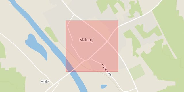 Karta som med röd fyrkant ramar in Storgatan, Malung-Sälen, Dalarnas län