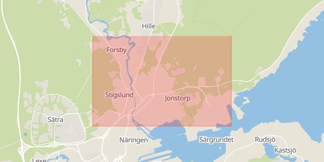 Karta som med röd fyrkant ramar in Strömsbro, Hända, Gävle, Gävleborgs län