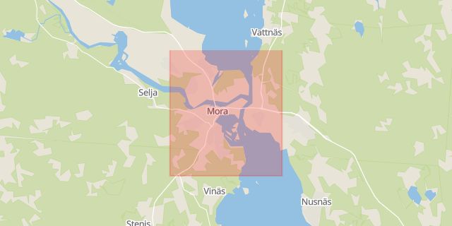 Karta som med röd fyrkant ramar in Mora Kommun, Mora, Dalarnas län