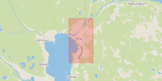 Karta som med röd fyrkant ramar in Orsa, Dalarnas län