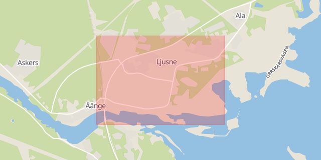 Karta som med röd fyrkant ramar in Ljusne, Söderhamn, Gävleborgs län