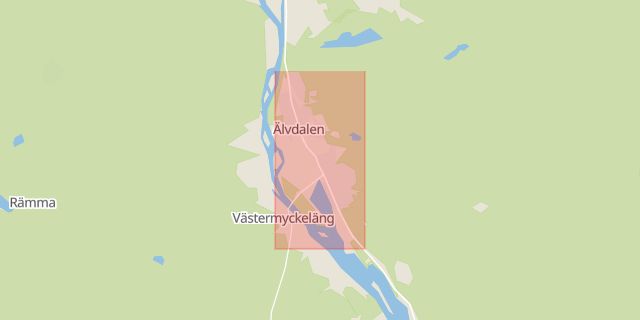 Karta som med röd fyrkant ramar in Östersund, Särna Vårdcentral, Älvdalen, Dalarnas län