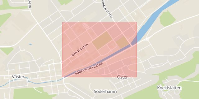 Karta som med röd fyrkant ramar in Köpmangatan, Söderhamn, Gävleborgs län