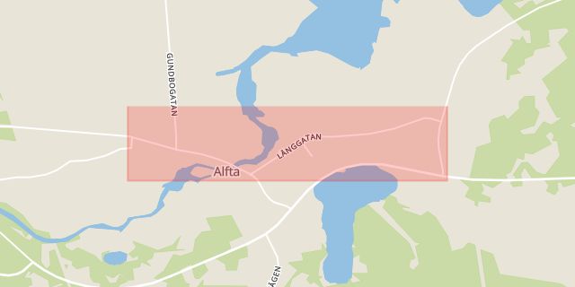 Karta som med röd fyrkant ramar in Långgatan, Alfta, Ovanåker, Gävleborgs län
