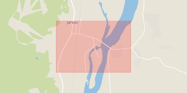 Karta som med röd fyrkant ramar in Järvsö, Ljusdal, Gävleborgs län