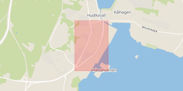 Karta som med röd fyrkant ramar in Stationsgatan, Hudiksvall, Gävleborgs län