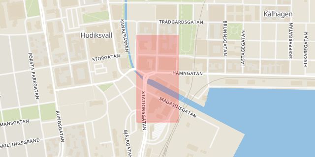 Karta som med röd fyrkant ramar in Möljen, Ovanskogsvägen, Hudiksvall
