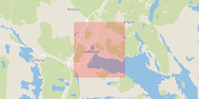 Karta som med röd fyrkant ramar in Smula, Hudiksvall, Gävleborgs län