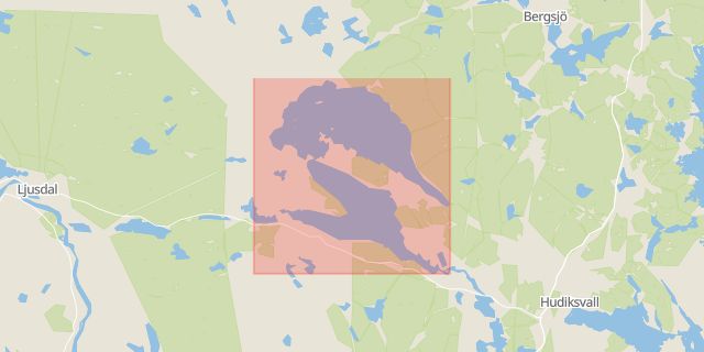 Karta som med röd fyrkant ramar in Sördellen, Hudiksvall, Gävleborgs län