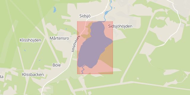 Karta som med röd fyrkant ramar in Sidsjö, Birsta, Bergsåker, Sundsvall, Västernorrlands län