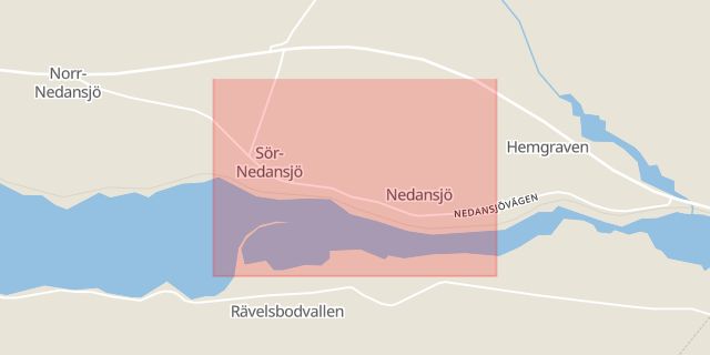 Karta som med röd fyrkant ramar in Nedansjö, Stöde, Sundsvall, Västernorrlands län