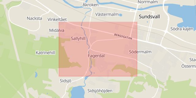 Karta som med röd fyrkant ramar in Södermalm, Sundsvall, Västernorrland län, Västernorrlands län