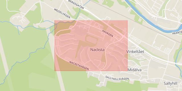 Karta som med röd fyrkant ramar in Granlo, Circle K, Nacksta, Sundsvall, Västernorrlands län