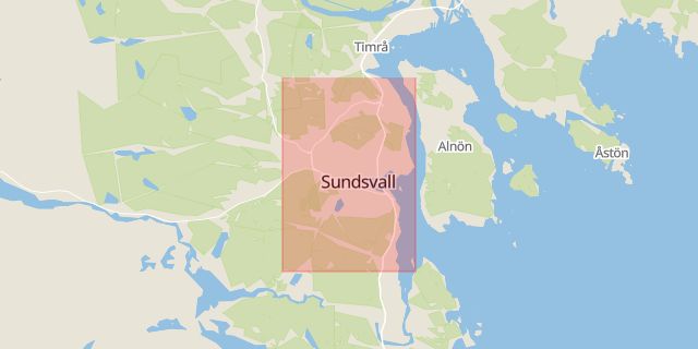 Karta som med röd fyrkant ramar in Sundsvall, Timrå, Västernorrland, Västernorrlands län