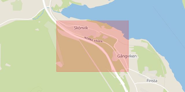 Karta som med röd fyrkant ramar in Sundsbruk, Skönviksbacken, Sundsvall, Västernorrlands län
