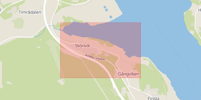 Karta som med röd fyrkant ramar in Skönvik, Sundsvall, Västernorrlands län