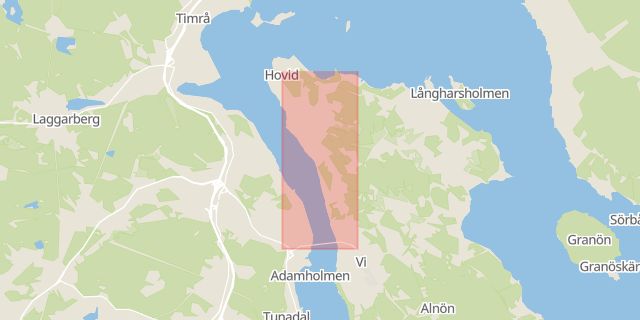 Karta som med röd fyrkant ramar in Alnön, Alnövägen, Sundsvall, Västernorrlands län