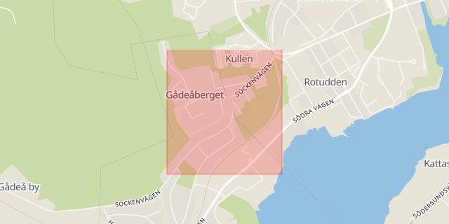Karta som med röd fyrkant ramar in Laxgatan, Bergeforsen, Timrå, Sockenvägen, Gådeåberget, Härnösand, Högsta, Västernorrlands län