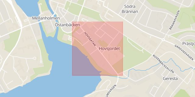 Karta som med röd fyrkant ramar in Hovsgatan, Härnösand, Västernorrlands län