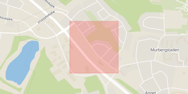 Karta som med röd fyrkant ramar in Löpargatan, Härnösand, Trädgårdsgatan, Västernorrlands län