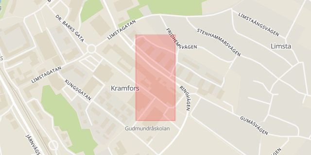 Karta som med röd fyrkant ramar in Kramfors Kommun, Gubbmyran, Björsta, Kramfors, Västernorrlands län