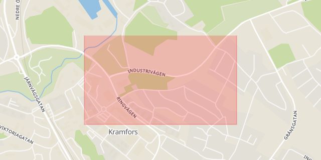 Karta som med röd fyrkant ramar in Limstagatan, Kramfors, Västernorrlands län