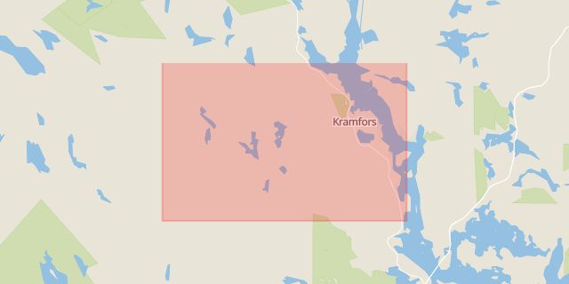 Karta som med röd fyrkant ramar in Härnösand, Kramfors, Västernorrlands län