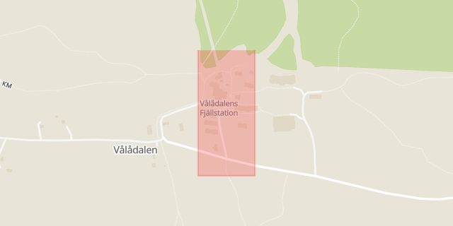 Karta som med röd fyrkant ramar in Vålådalen, Gåsen, Åre, Jämtlands län