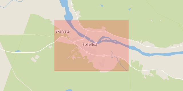 Karta som med röd fyrkant ramar in Sollefteå, Junsele, Sundsvall, Birsta, Härnösand, Ytterfälle, Stenstaden, Västernorrland län, Västernorrlands län