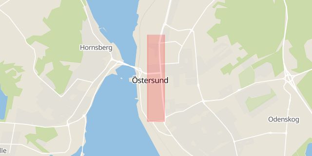 Karta som med röd fyrkant ramar in Kyrkgatan, Östersund, Jämtlands län
