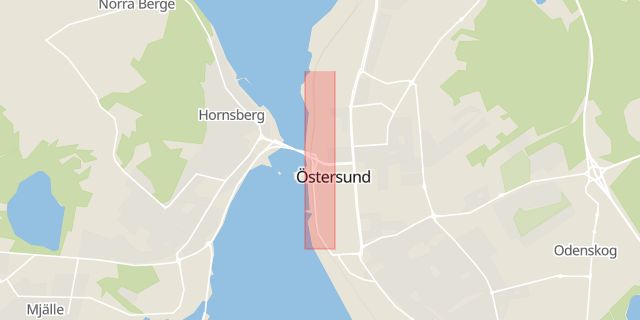 Karta som med röd fyrkant ramar in Köpmangatan, Östersund, Jämtlands län
