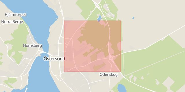 Karta som med röd fyrkant ramar in Karlslund, Orange, Östersund, Jämtlands län