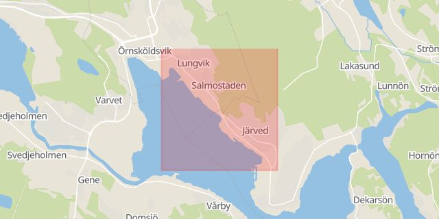 Karta som med röd fyrkant ramar in Järvedsleden, Örnsköldsvik, Västernorrlands län