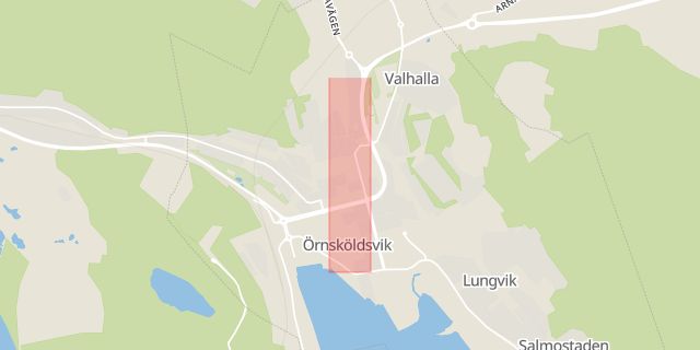 Karta som med röd fyrkant ramar in Nygatan, Örnsköldsvik, Västernorrlands län