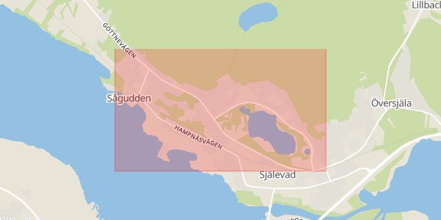 Karta som med röd fyrkant ramar in Gottnevägen, Örnsköldsvik, Västernorrlands län