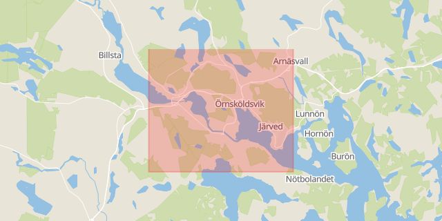 Karta som med röd fyrkant ramar in Statoil, Vikingagatan, Norra Infarten, Örnsköldsvik, Västernorrlands län