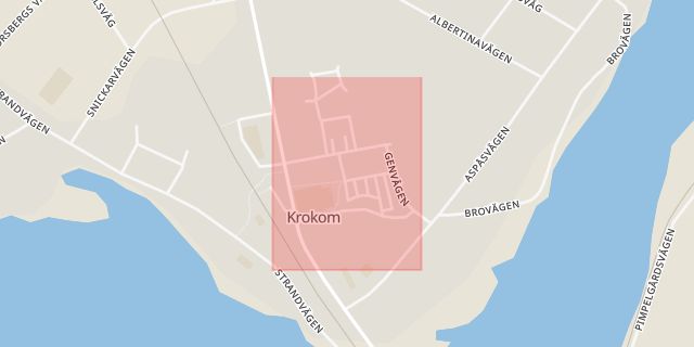 Karta som med röd fyrkant ramar in Genvägen, Krokom, Jämtlands län